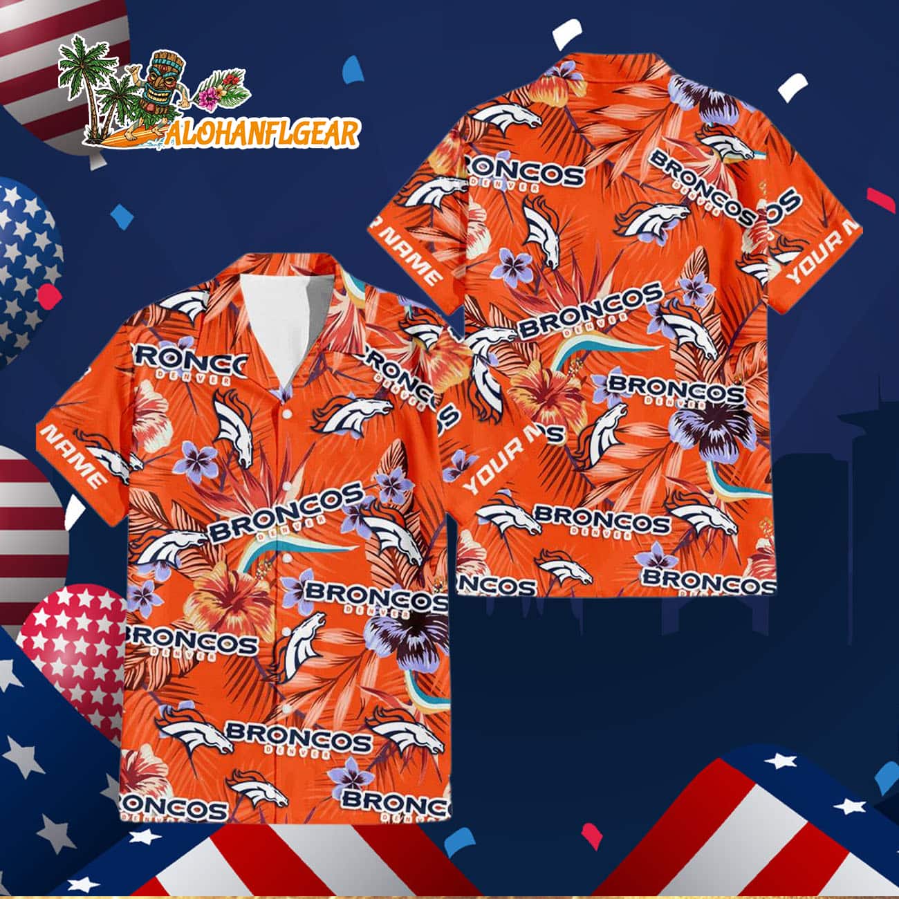 Denver Broncos Football Team Flower Summer Design Custom Name Hawaiian Shirt Denver Broncos Football Team Flower Summer Design Custom Name Hawaiian Shirt