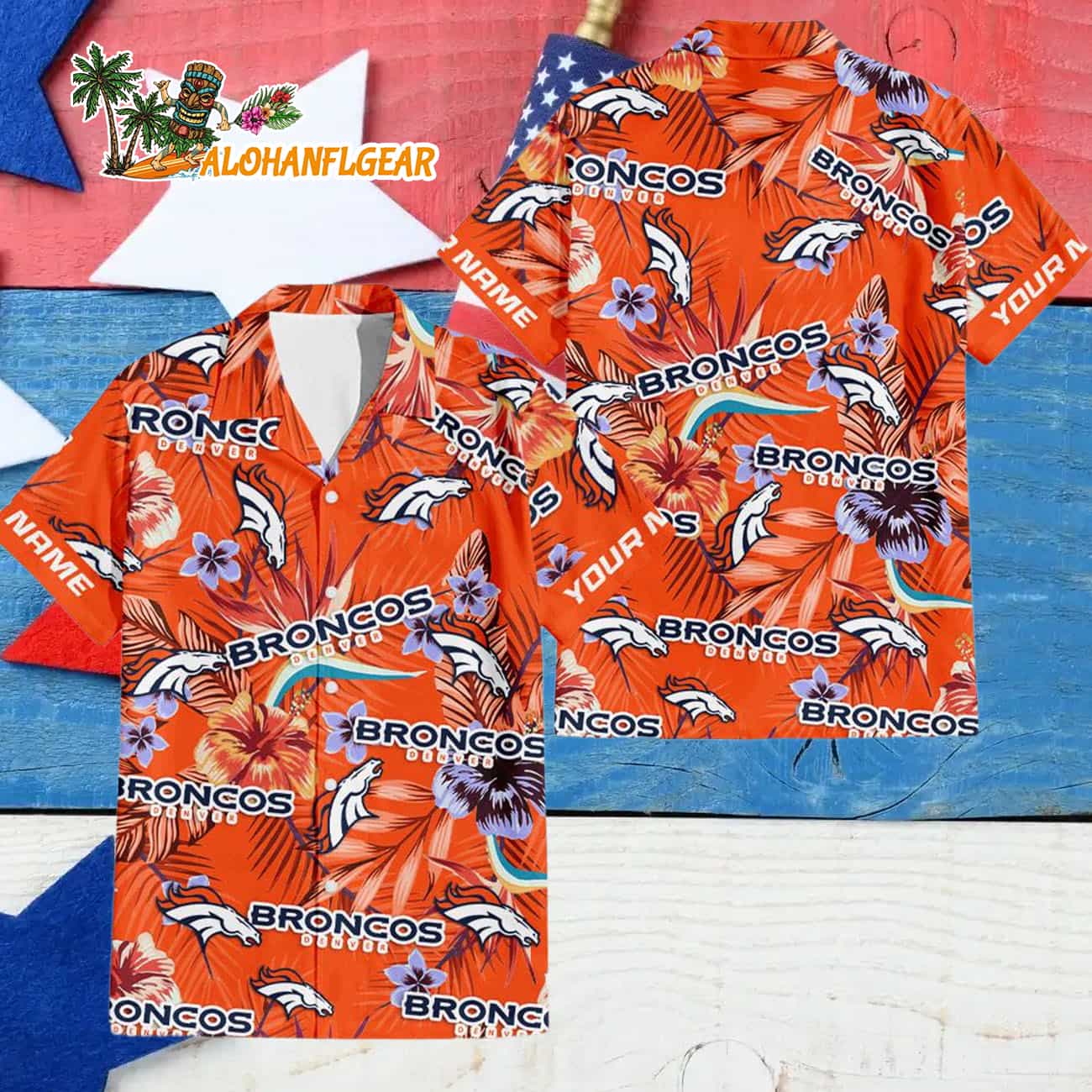 Denver Broncos Football Team Flower Summer Design Custom Name Hawaiian Shirt Denver Broncos Football Team Flower Summer Design Custom Name Hawaiian Shirt