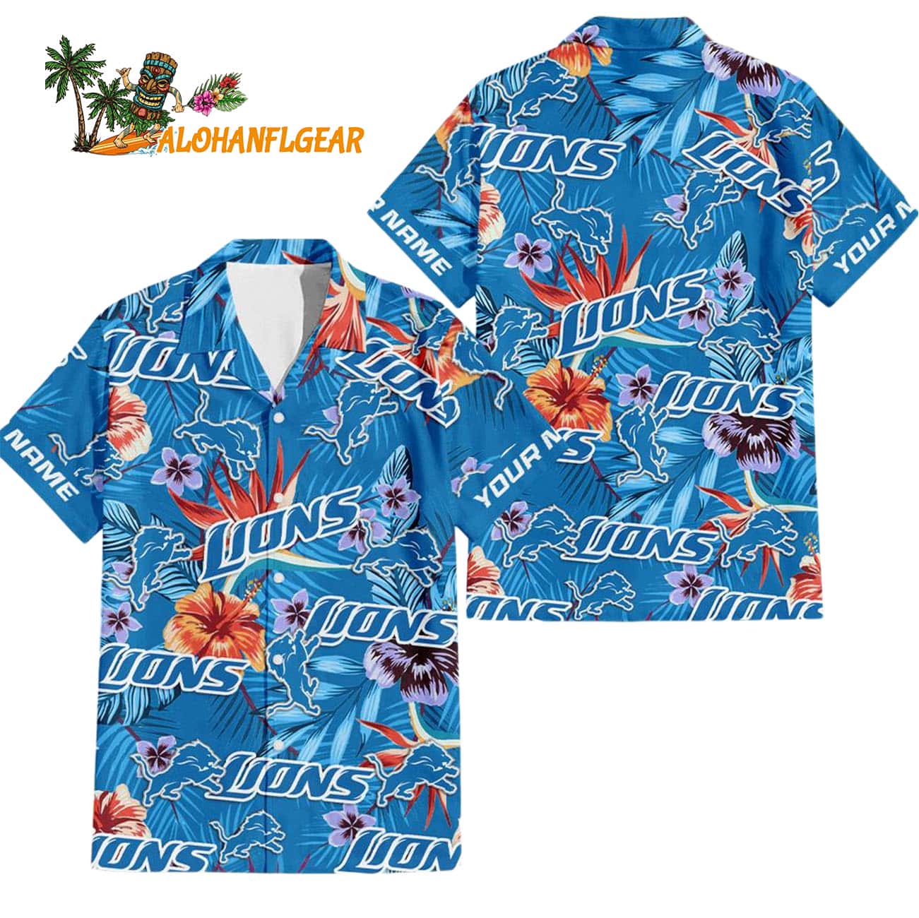 Detroit Lions Football Team Flower Summer Design Custom Name Hawaiian Shirt Detroit Lions Football Team Flower Summer Design Custom Name Hawaiian Shirt