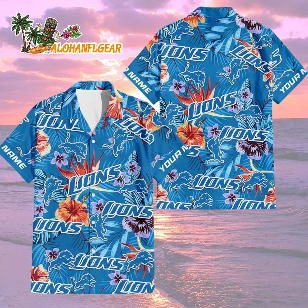 Detroit Lions Football Team Flower Summer Design Custom Name Hawaiian Shirt Detroit Lions Football Team Flower Summer Design Custom Name Hawaiian Shirt