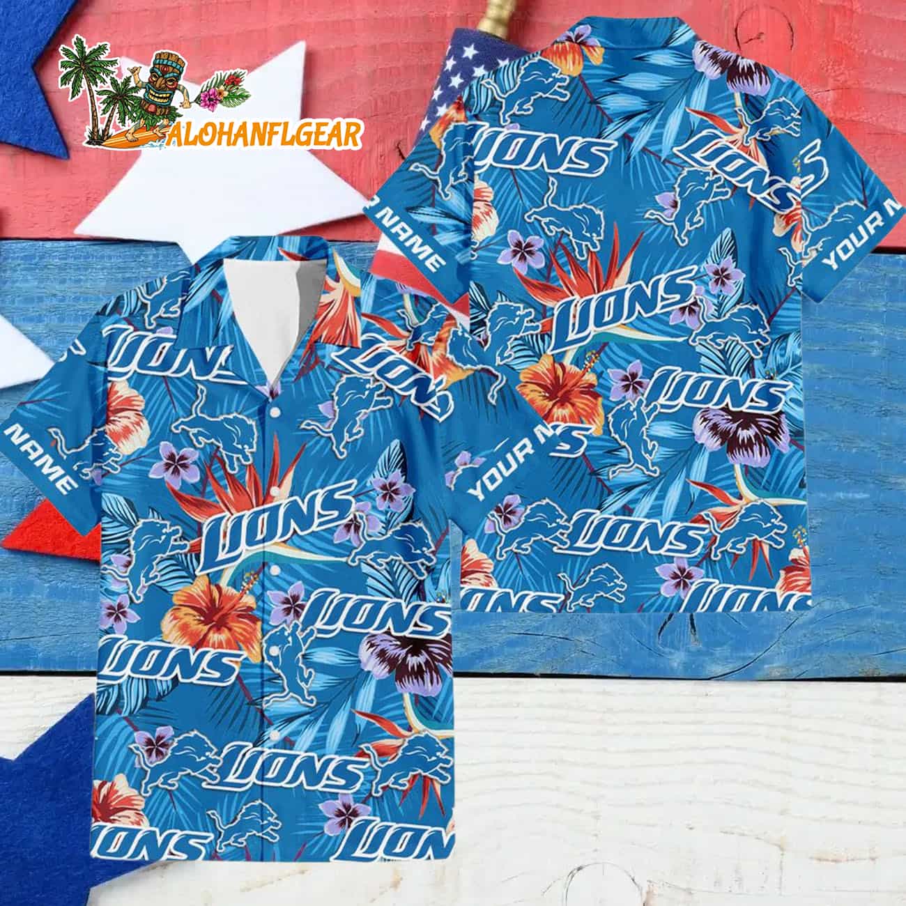 Detroit Lions Football Team Flower Summer Design Custom Name Hawaiian Shirt Detroit Lions Football Team Flower Summer Design Custom Name Hawaiian Shirt