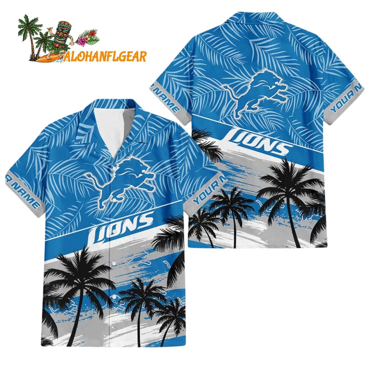 Detroit Lions Palm Tree Tropical Trendy Football Custom Name Hawaiian Shirt 1