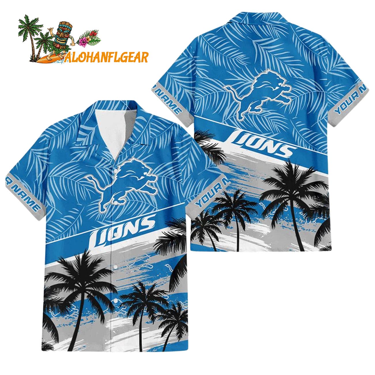 Detroit Lions Palm Tree Tropical Trendy Football Custom Name Hawaiian Shirt Detroit Lions Palm Tree Tropical Trendy Football Custom Name Hawaiian Shirt