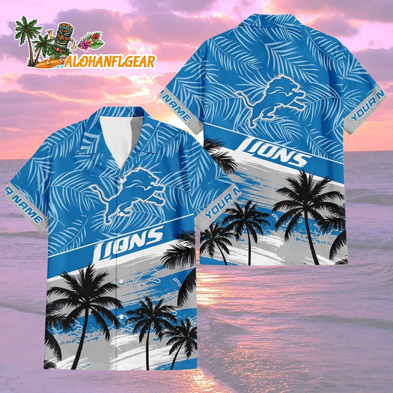 Detroit Lions Palm Tree Tropical Trendy Football Custom Name Hawaiian Shirt Detroit Lions Palm Tree Tropical Trendy Football Custom Name Hawaiian Shirt