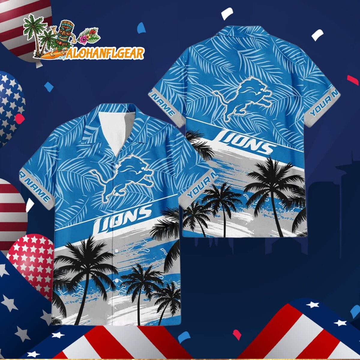 Detroit Lions Palm Tree Tropical Trendy Football Custom Name Hawaiian Shirt 3