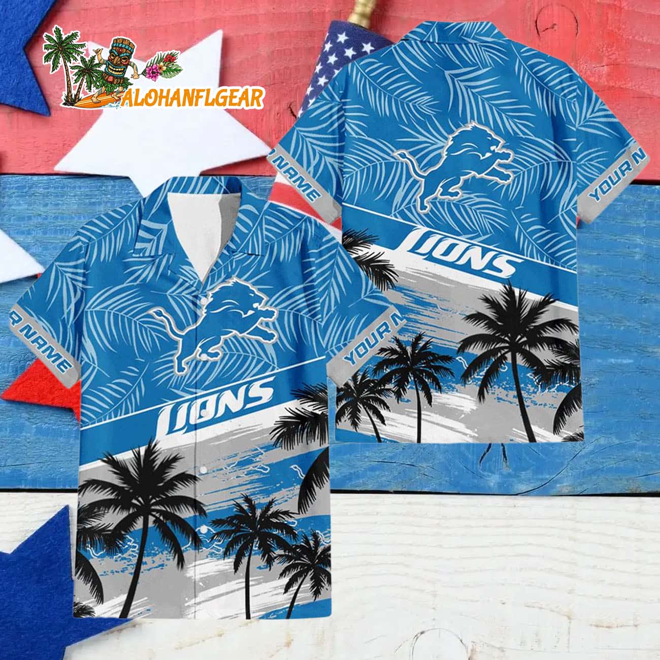 Detroit Lions Palm Tree Tropical Trendy Football Custom Name Hawaiian Shirt Detroit Lions Palm Tree Tropical Trendy Football Custom Name Hawaiian Shirt