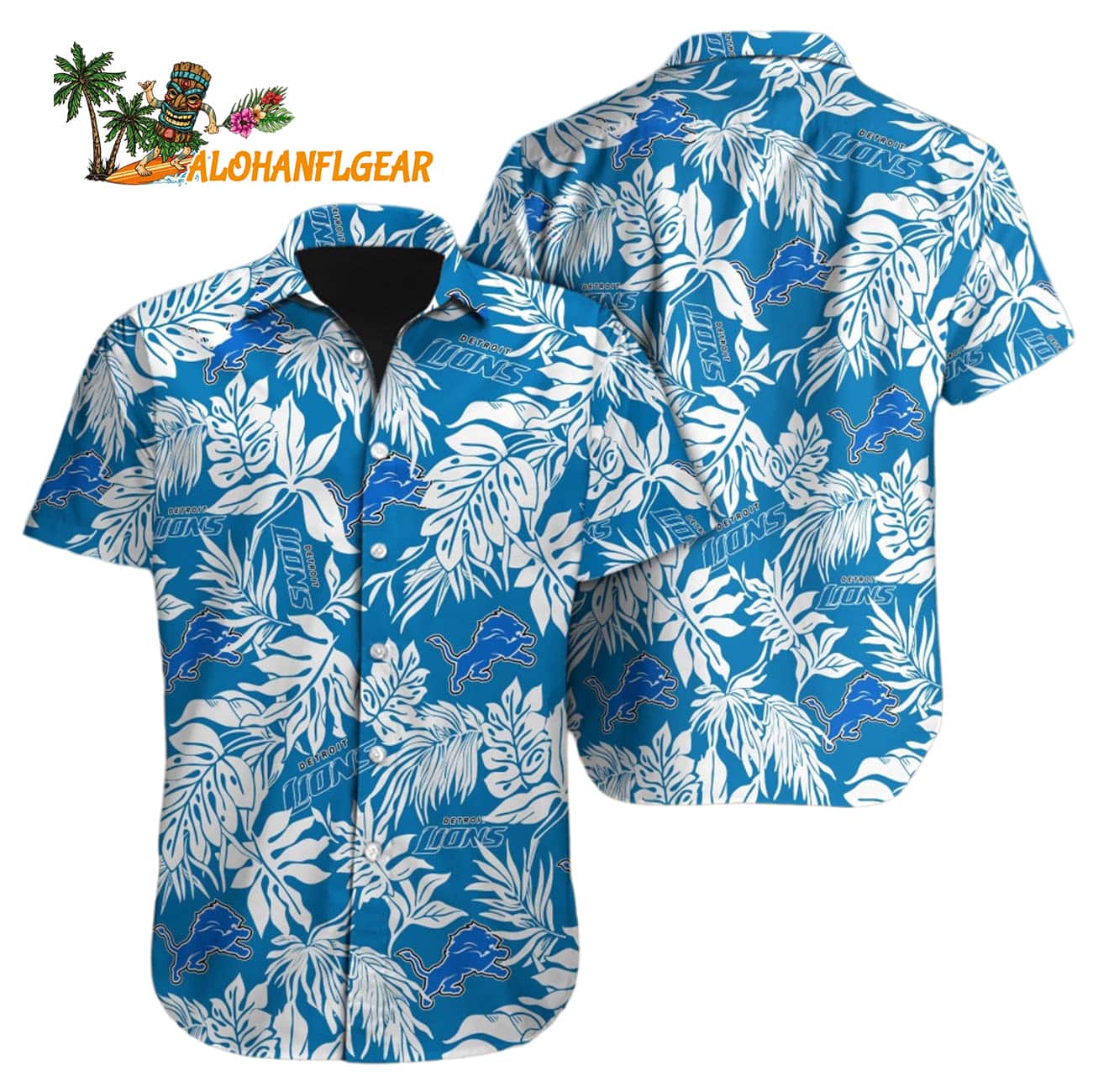 Detroit Lions Tropical Leafs Design Hawaiian Shirt Detroit Lions Tropical Leafs Design Hawaiian Shirt