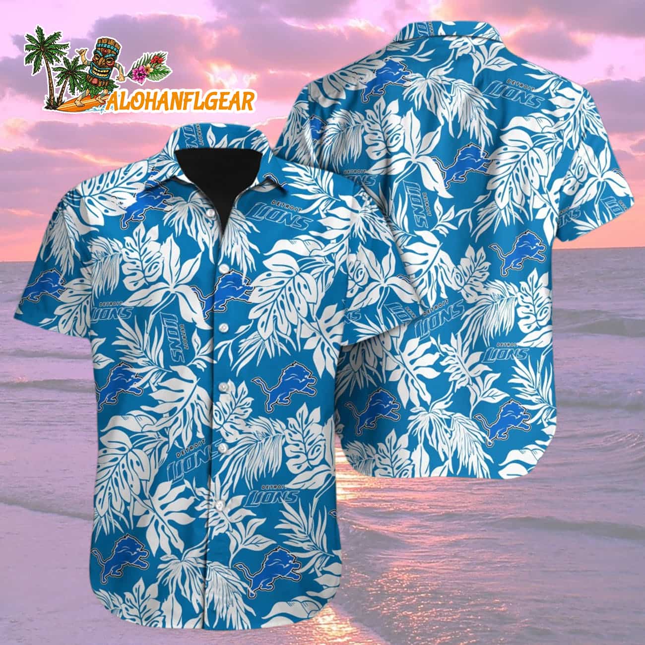 Detroit Lions Tropical Leafs Design Hawaiian Shirt Detroit Lions Tropical Leafs Design Hawaiian Shirt