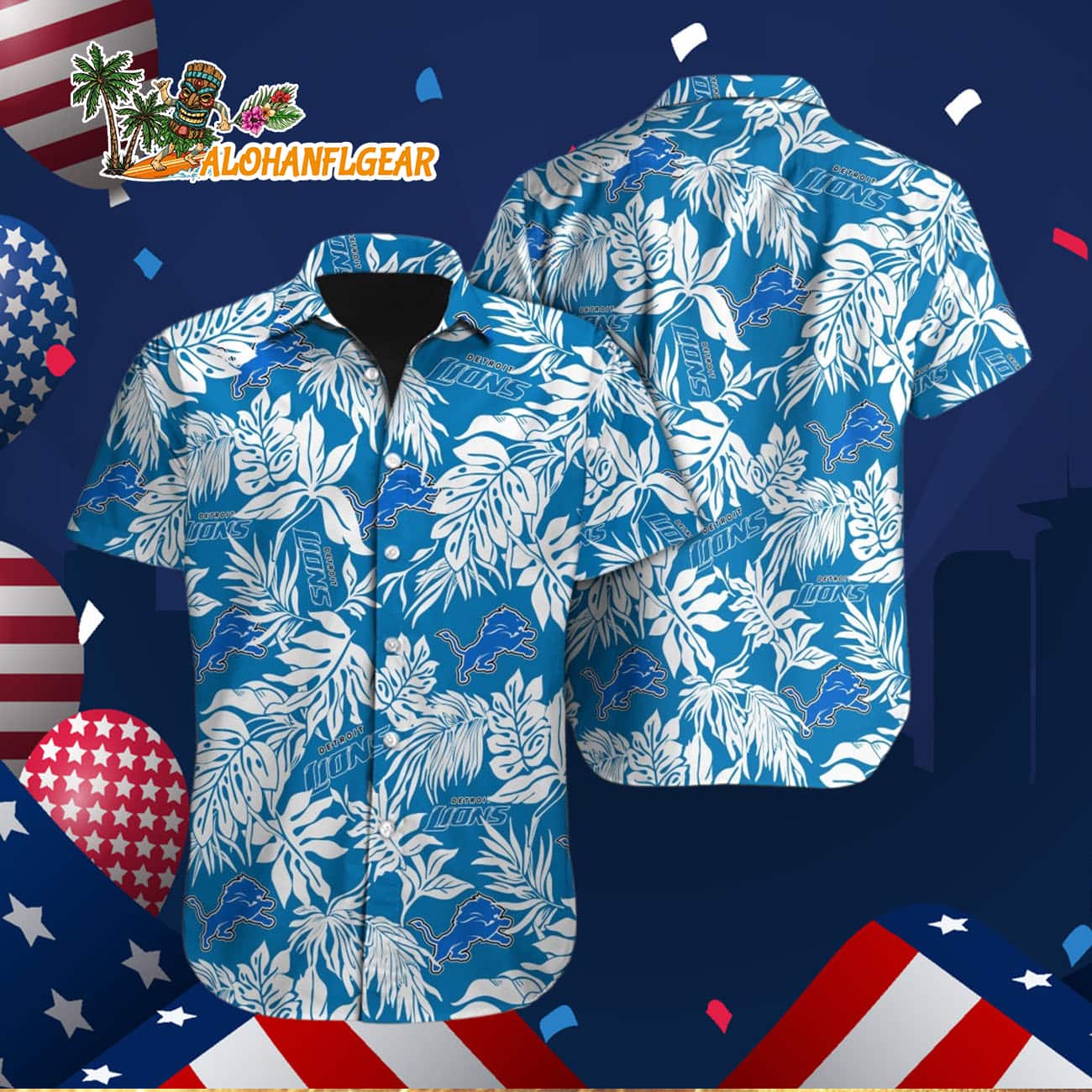 Detroit Lions Tropical Leafs Design Hawaiian Shirt Detroit Lions Tropical Leafs Design Hawaiian Shirt