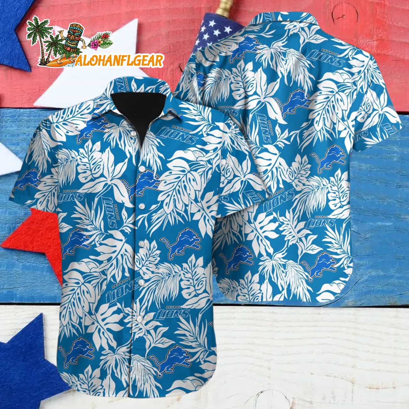Detroit Lions Tropical Leafs Design Hawaiian Shirt Detroit Lions Tropical Leafs Design Hawaiian Shirt