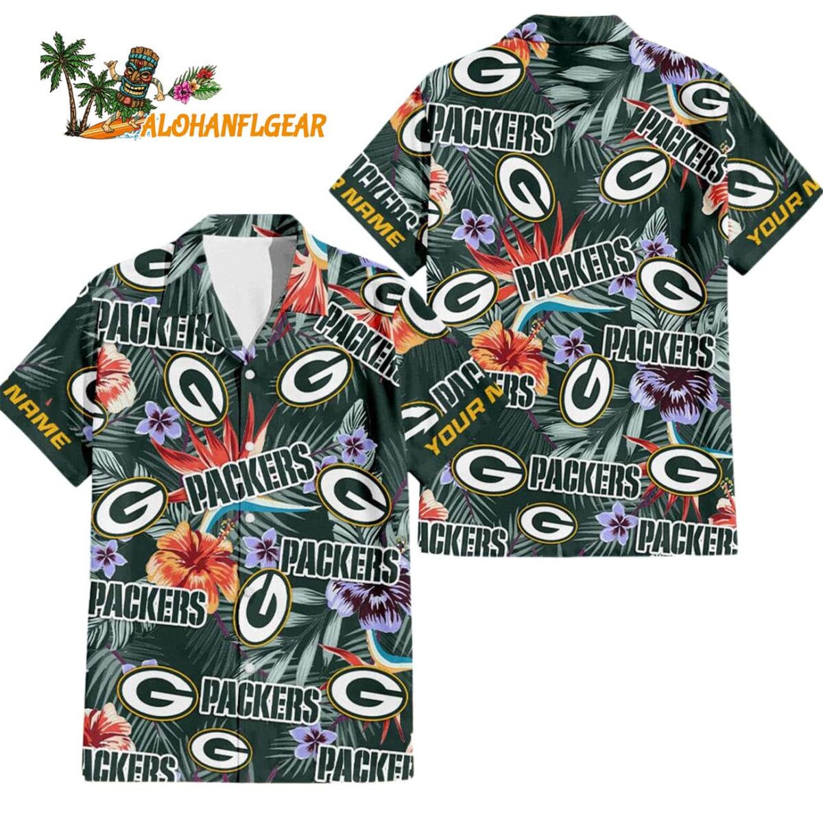 Green Bay Packers Football Team Flower Summer Design Custom Name Hawaiian Shirt 1