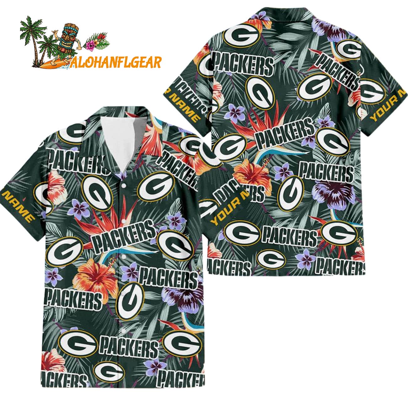 Green Bay Packers Football Team Flower Summer Design Custom Name Hawaiian Shirt Green Bay Packers Football Team Flower Summer Design Custom Name Hawaiian Shirt