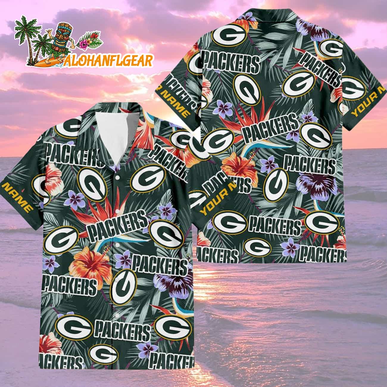 Green Bay Packers Football Team Flower Summer Design Custom Name Hawaiian Shirt Green Bay Packers Football Team Flower Summer Design Custom Name Hawaiian Shirt