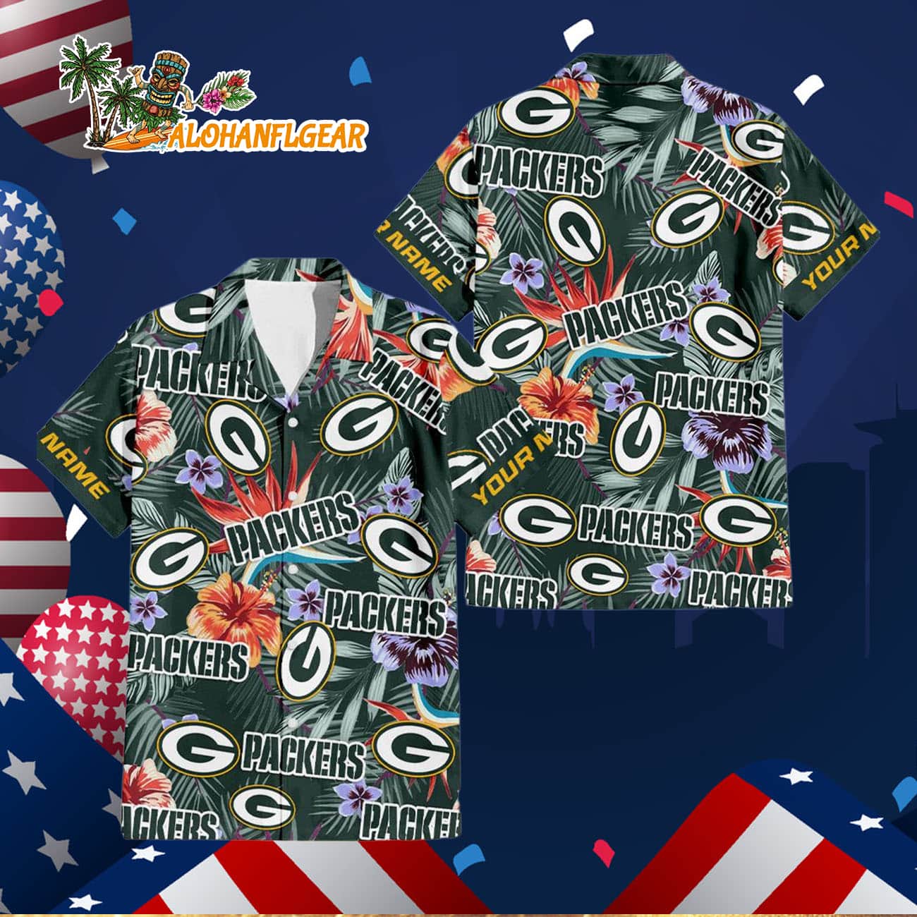 Green Bay Packers Football Team Flower Summer Design Custom Name Hawaiian Shirt Green Bay Packers Football Team Flower Summer Design Custom Name Hawaiian Shirt