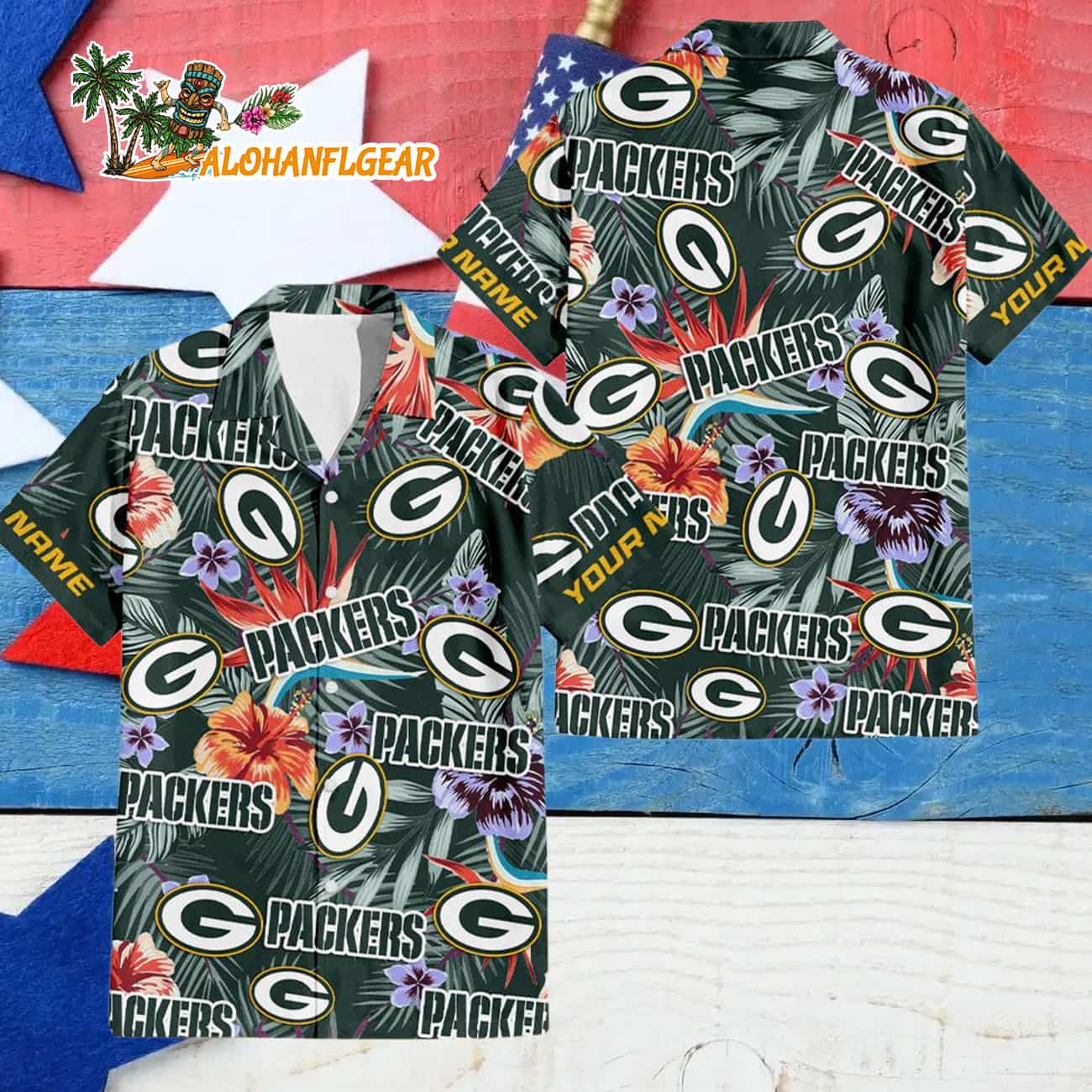 Green Bay Packers Football Team Flower Summer Design Custom Name Hawaiian Shirt Green Bay Packers Football Team Flower Summer Design Custom Name Hawaiian Shirt