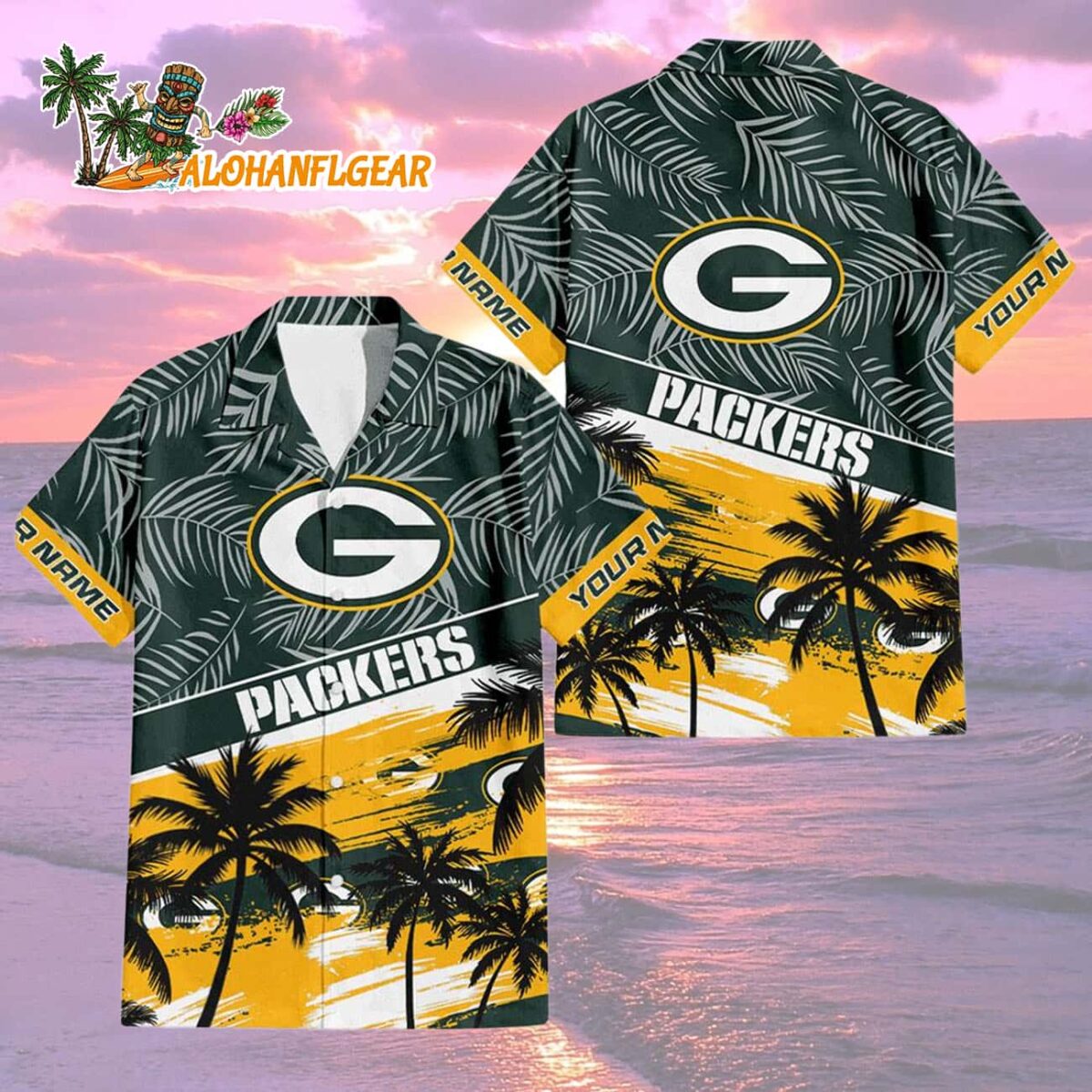 Green Bay Packers Palm Tree Tropical Trendy Football Custom Name Hawaiian Shirt 1 Green Bay Packers Palm Tree Tropical Trendy Football Custom Name Hawaiian Shirt 2