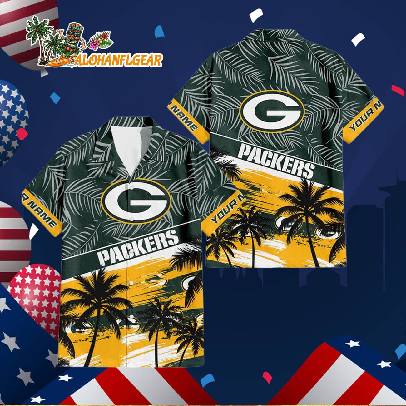 Green Bay Packers Palm Tree Tropical Trendy Football Custom Name Hawaiian Shirt Green Bay Packers Palm Tree Tropical Trendy Football Custom Name Hawaiian Shirt