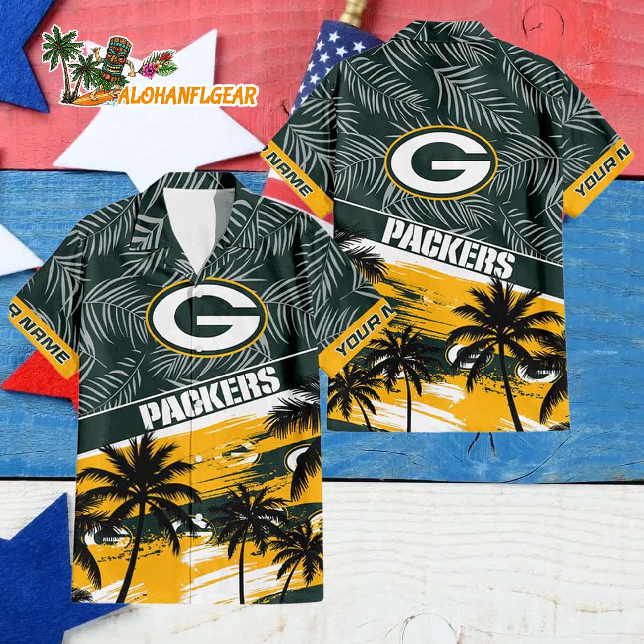 Green Bay Packers Palm Tree Tropical Trendy Football Custom Name Hawaiian Shirt Green Bay Packers Palm Tree Tropical Trendy Football Custom Name Hawaiian Shirt
