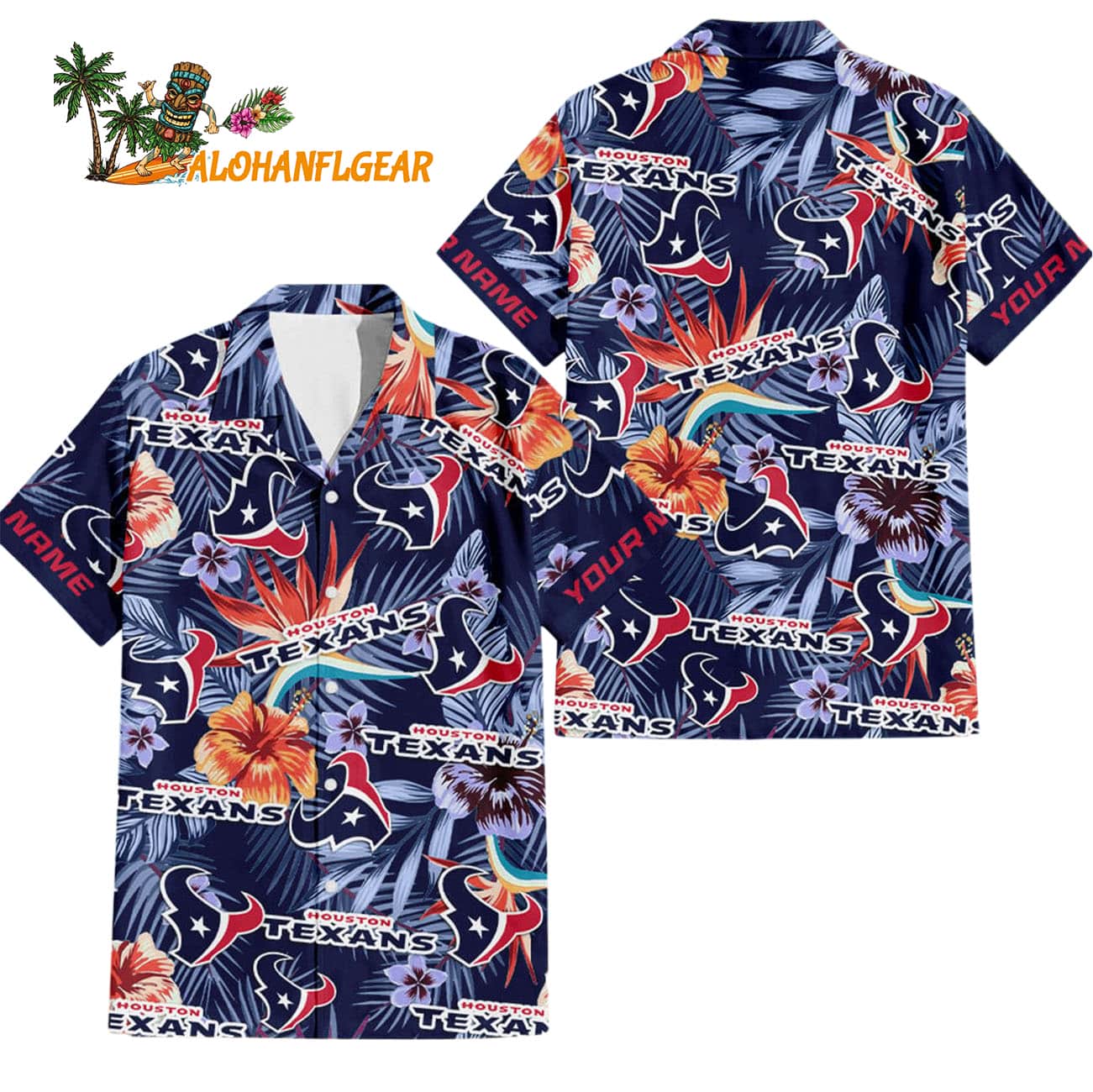 Houston Texans Football Team Flower Summer Design Custom Name Hawaiian Shirt Houston Texans Football Team Flower Summer Design Custom Name Hawaiian Shirt