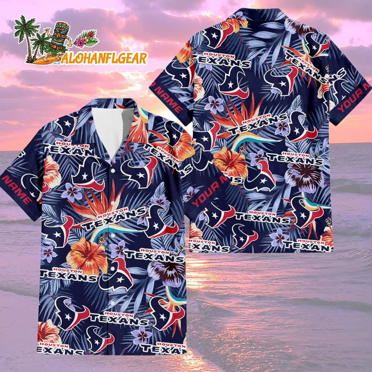 Houston Texans Football Team Flower Summer Design Custom Name Hawaiian Shirt Houston Texans Football Team Flower Summer Design Custom Name Hawaiian Shirt
