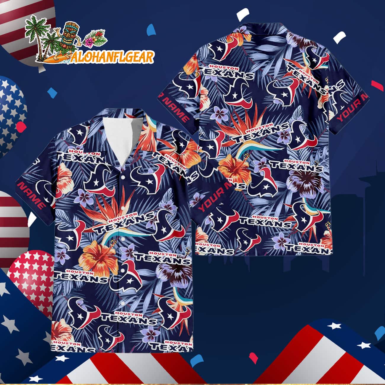 Houston Texans Football Team Flower Summer Design Custom Name Hawaiian Shirt Houston Texans Football Team Flower Summer Design Custom Name Hawaiian Shirt