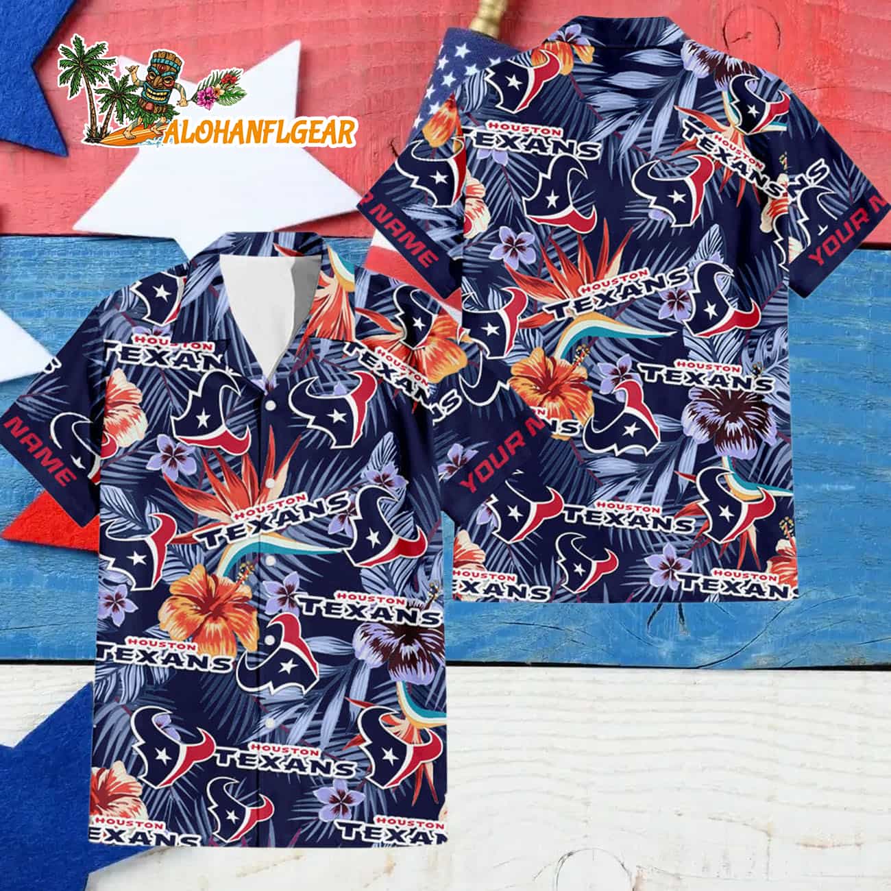 Houston Texans Football Team Flower Summer Design Custom Name Hawaiian Shirt Houston Texans Football Team Flower Summer Design Custom Name Hawaiian Shirt