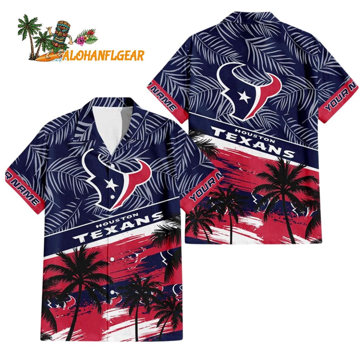 Houston Texans Palm Tree Tropical Trendy Football Custom Name Hawaiian Shirt 1