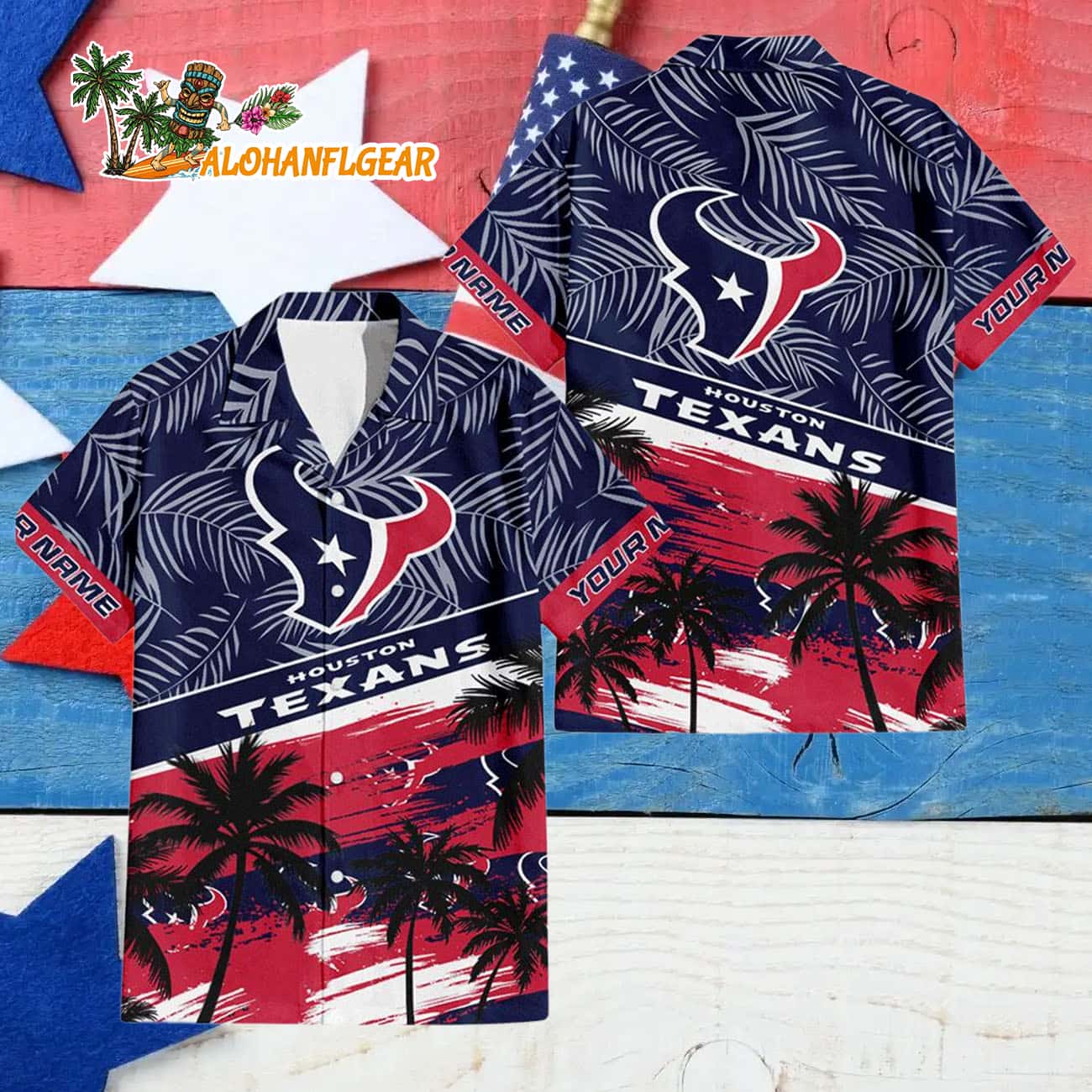Houston Texans Palm Tree Tropical Trendy Football Custom Name Hawaiian Shirt Houston Texans Palm Tree Tropical Trendy Football Custom Name Hawaiian Shirt