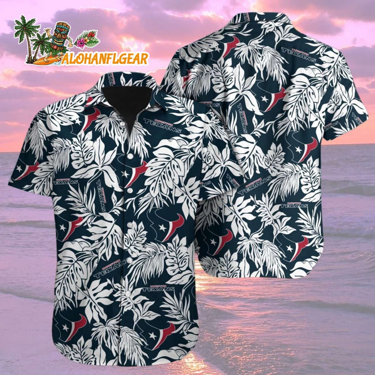 Houston Texans Tropical Leafs Design Hawaiian Shirt 2