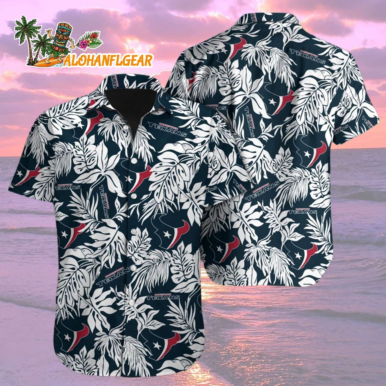 Houston Texans Tropical Leafs Design Hawaiian Shirt Houston Texans Tropical Leafs Design Hawaiian Shirt