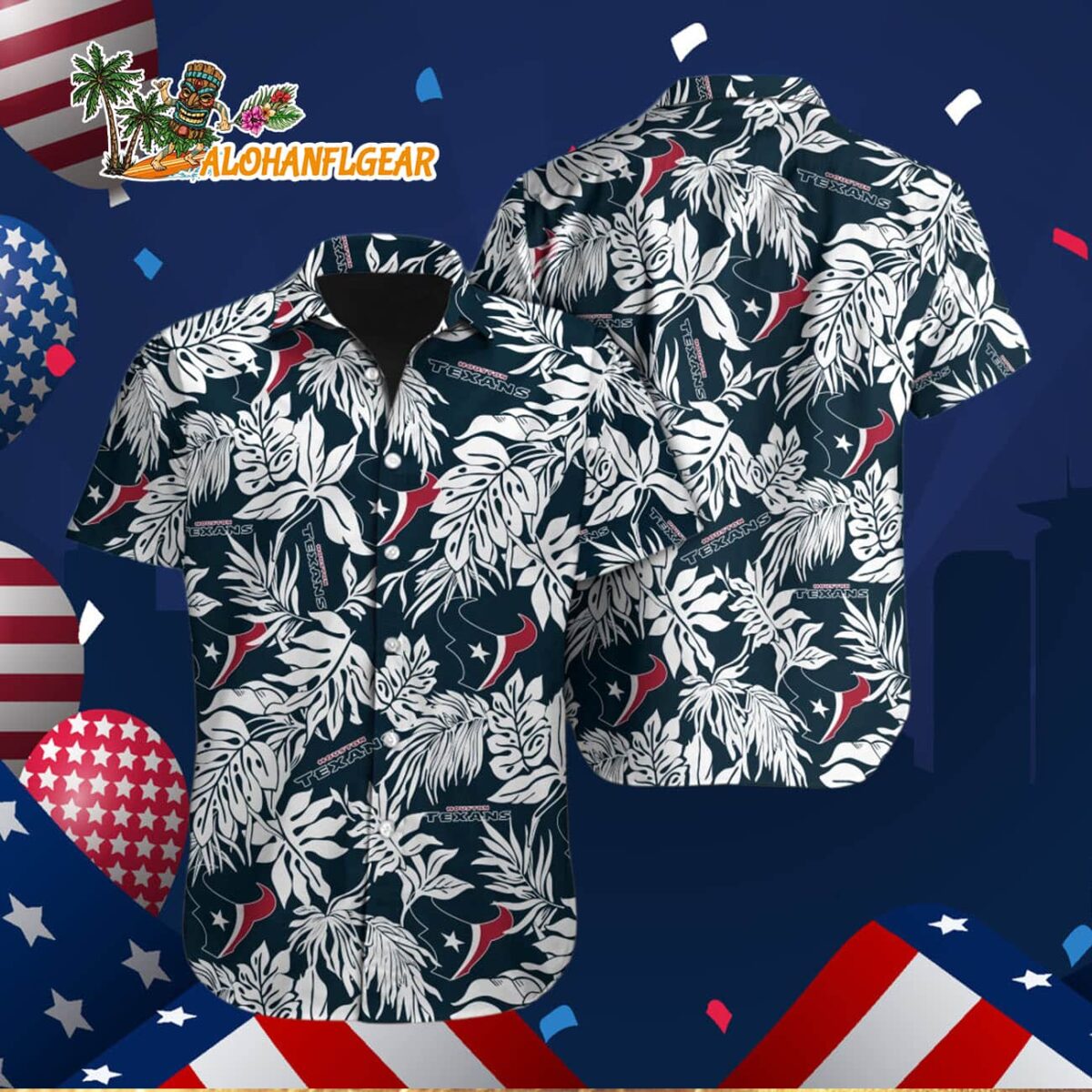 Houston Texans Tropical Leafs Design Hawaiian Shirt 3