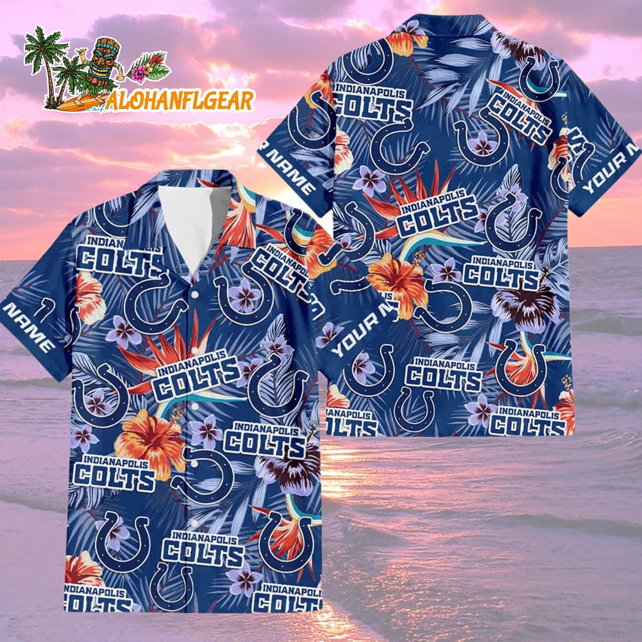 Indianapolis Colts Football Team Flower Summer Design Custom Name Hawaiian Shirt Indianapolis Colts Football Team Flower Summer Design Custom Name Hawaiian Shirt