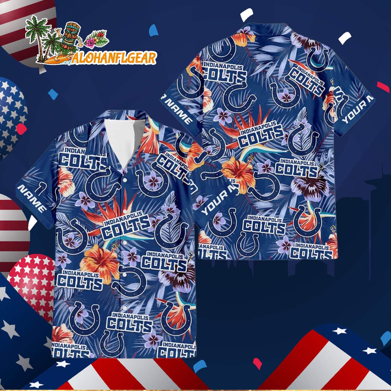 Indianapolis Colts Football Team Flower Summer Design Custom Name Hawaiian Shirt Indianapolis Colts Football Team Flower Summer Design Custom Name Hawaiian Shirt