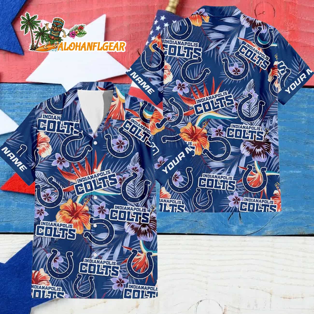 Indianapolis Colts Football Team Flower Summer Design Custom Name Hawaiian Shirt Indianapolis Colts Football Team Flower Summer Design Custom Name Hawaiian Shirt