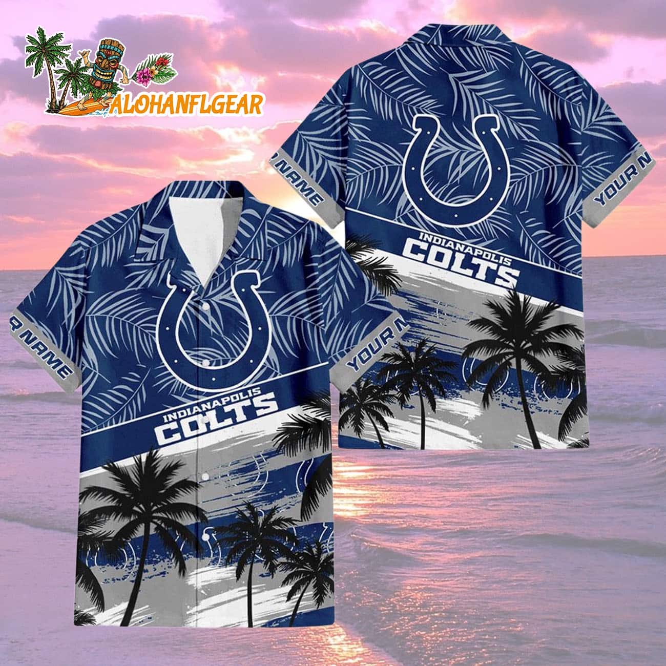 Indianapolis Colts Palm Tree Tropical Trendy Football Custom Name Hawaiian Shirt Indianapolis Colts Palm Tree Tropical Trendy Football Custom Name Hawaiian Shirt