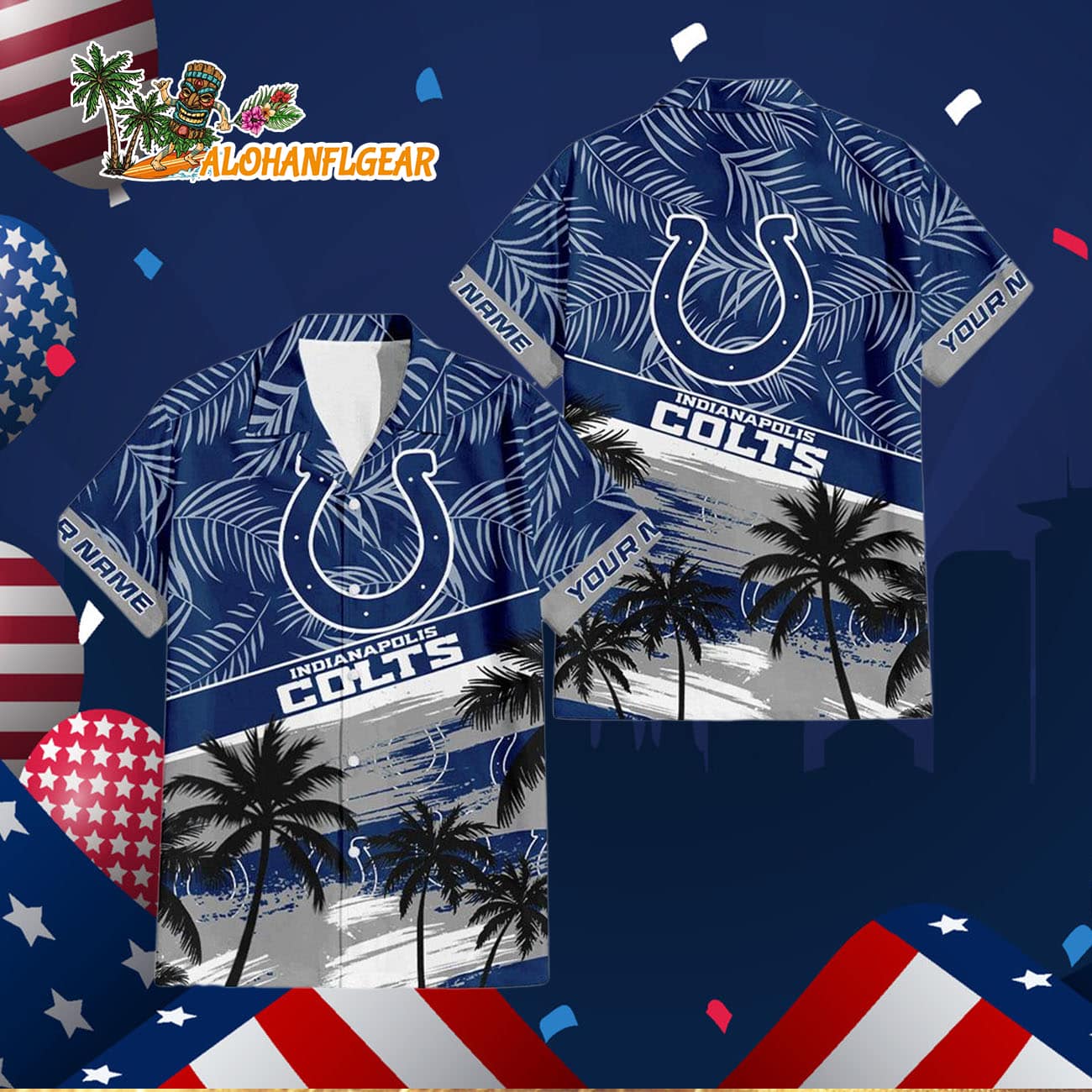 Indianapolis Colts Palm Tree Tropical Trendy Football Custom Name Hawaiian Shirt Indianapolis Colts Palm Tree Tropical Trendy Football Custom Name Hawaiian Shirt