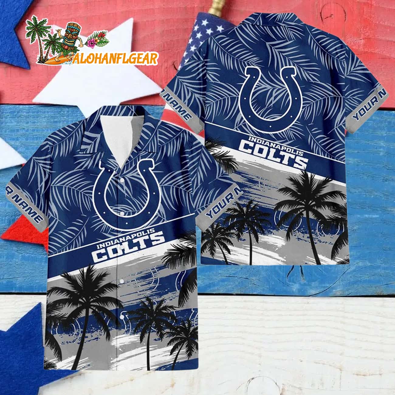 Indianapolis Colts Palm Tree Tropical Trendy Football Custom Name Hawaiian Shirt Indianapolis Colts Palm Tree Tropical Trendy Football Custom Name Hawaiian Shirt