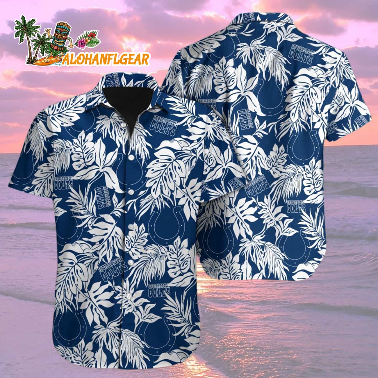 Indianapolis Colts Tropical Leafs Design Hawaiian Shirt Indianapolis Colts Tropical Leafs Design Hawaiian Shirt