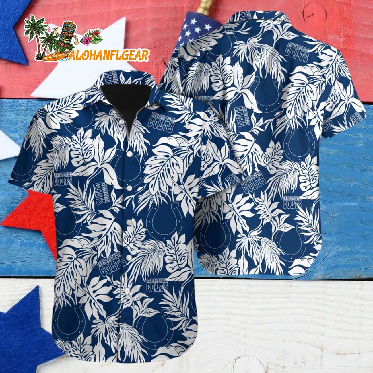 Indianapolis Colts Tropical Leafs Design Hawaiian Shirt Indianapolis Colts Tropical Leafs Design Hawaiian Shirt