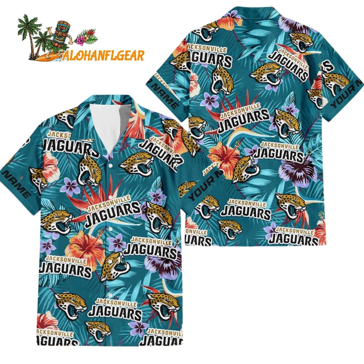 Jacksonville Jaguars Football Team Flower Summer Design Custom Name Hawaiian Shirt 1