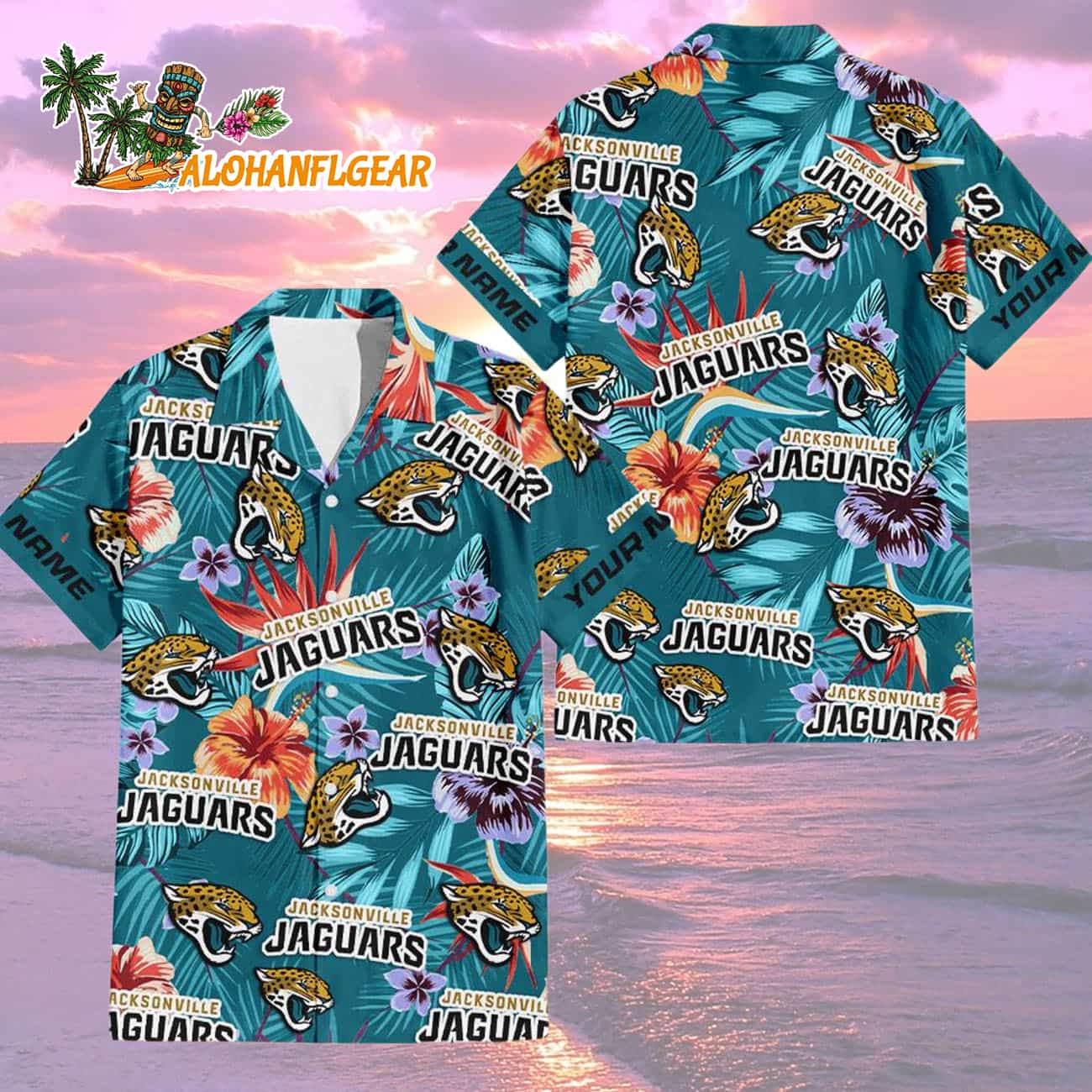 Jacksonville Jaguars Football Team Flower Summer Design Custom Name Hawaiian Shirt Jacksonville Jaguars Football Team Flower Summer Design Custom Name Hawaiian Shirt