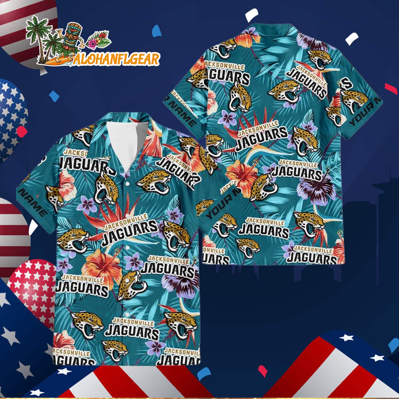 Jacksonville Jaguars Football Team Flower Summer Design Custom Name Hawaiian Shirt Jacksonville Jaguars Football Team Flower Summer Design Custom Name Hawaiian Shirt