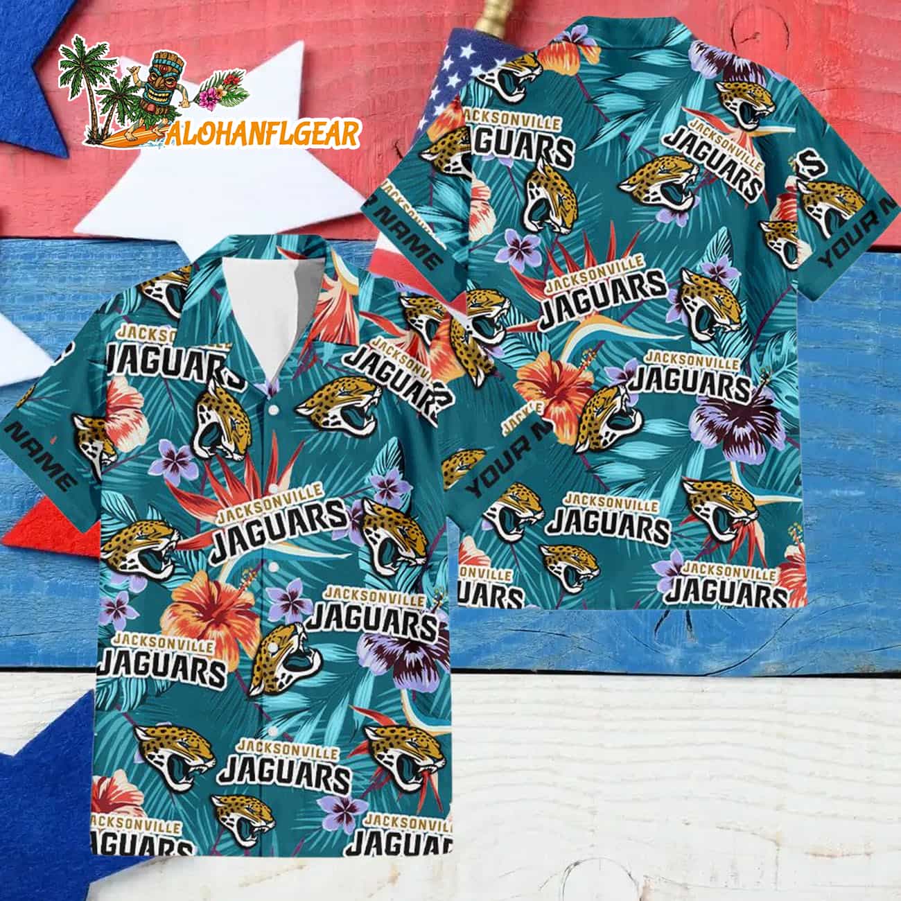 Jacksonville Jaguars Football Team Flower Summer Design Custom Name Hawaiian Shirt Jacksonville Jaguars Football Team Flower Summer Design Custom Name Hawaiian Shirt
