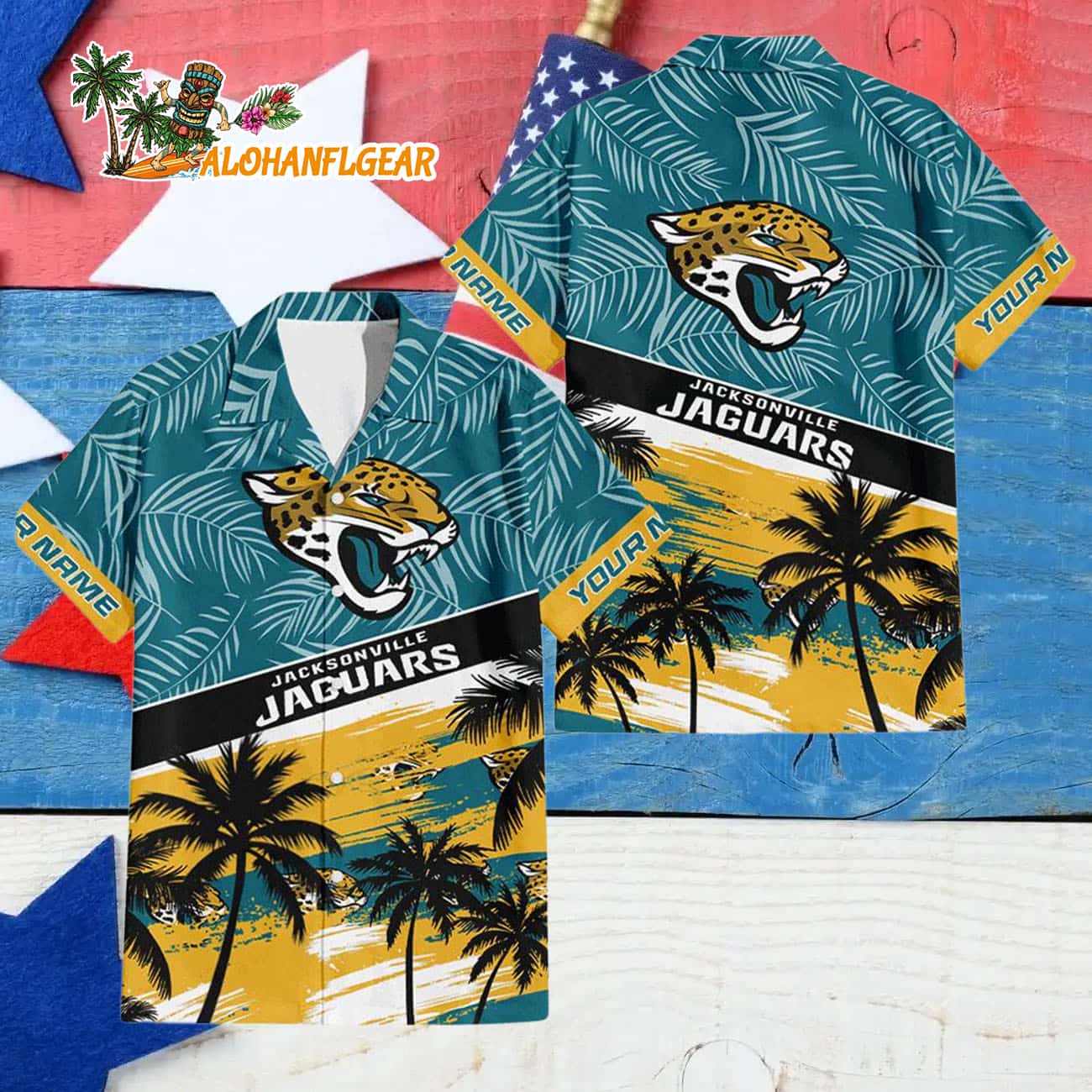 Jacksonville Jaguars Palm Tree Tropical Trendy Football Custom Name Hawaiian Shirt Jacksonville Jaguars Palm Tree Tropical Trendy Football Custom Name Hawaiian Shirt