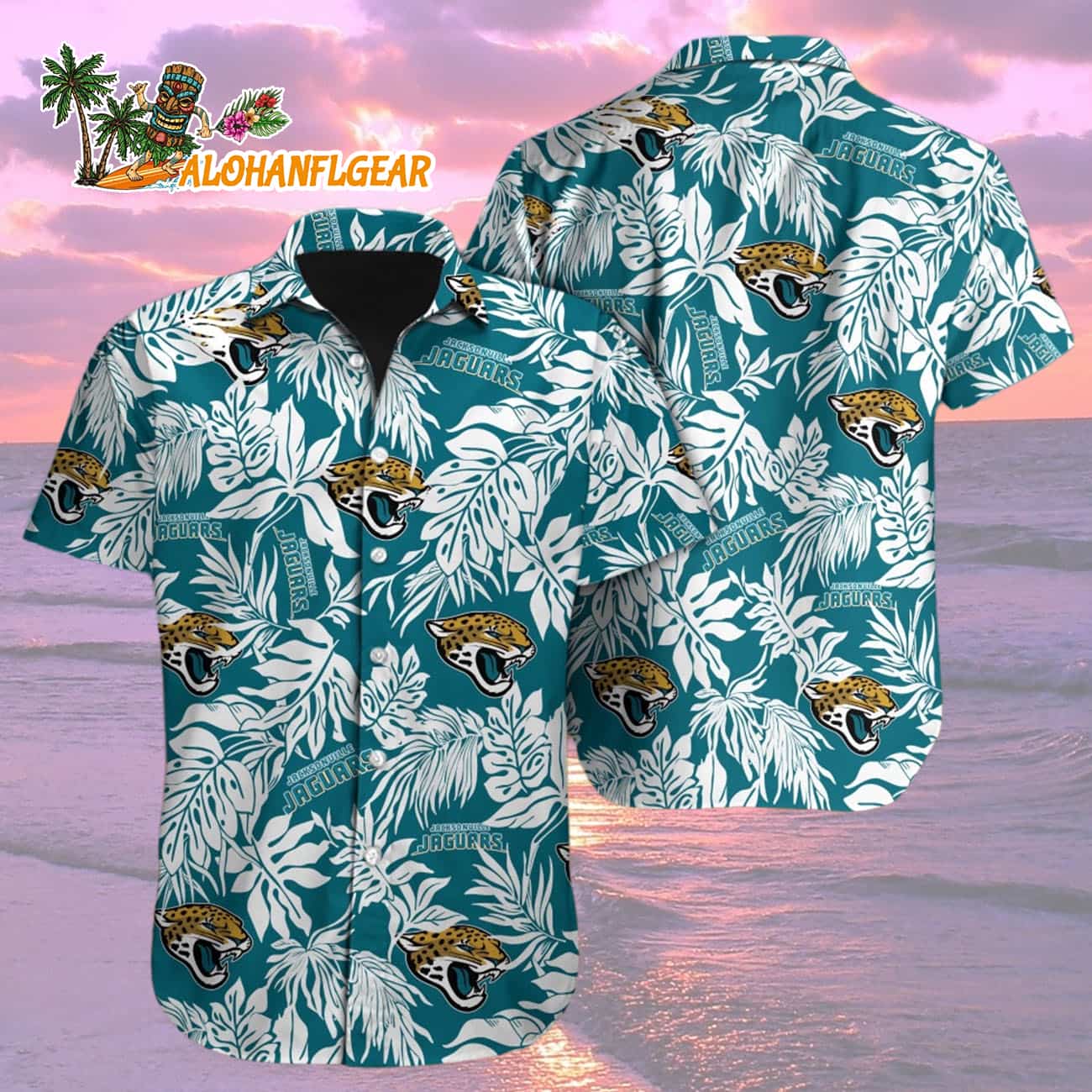 Jacksonville Jaguars Tropical Leafs Design Hawaiian Shirt Jacksonville Jaguars Tropical Leafs Design Hawaiian Shirt