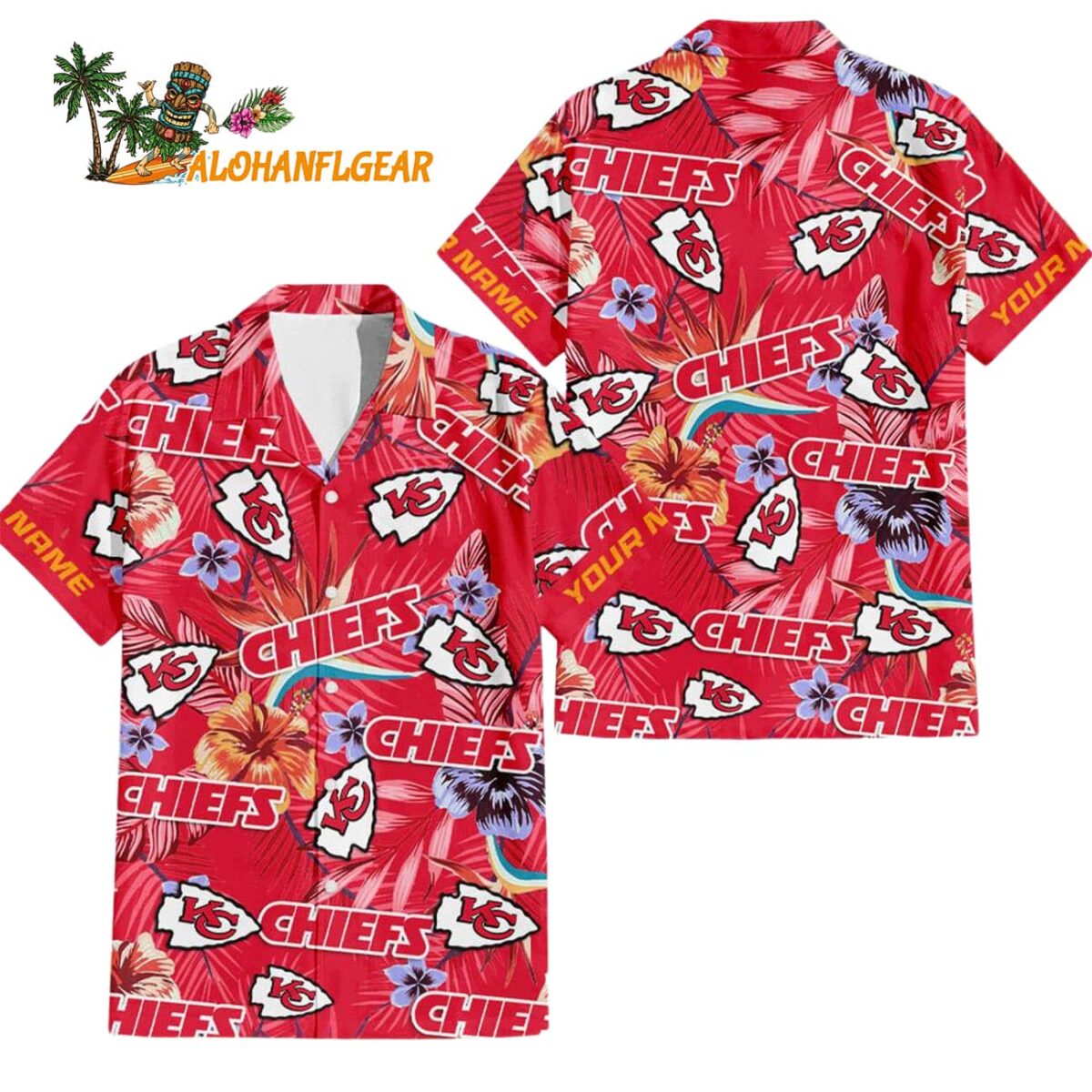 Kansas City Chiefs Football Team Flower Summer Design Custom Name Hawaiian Shirt 1