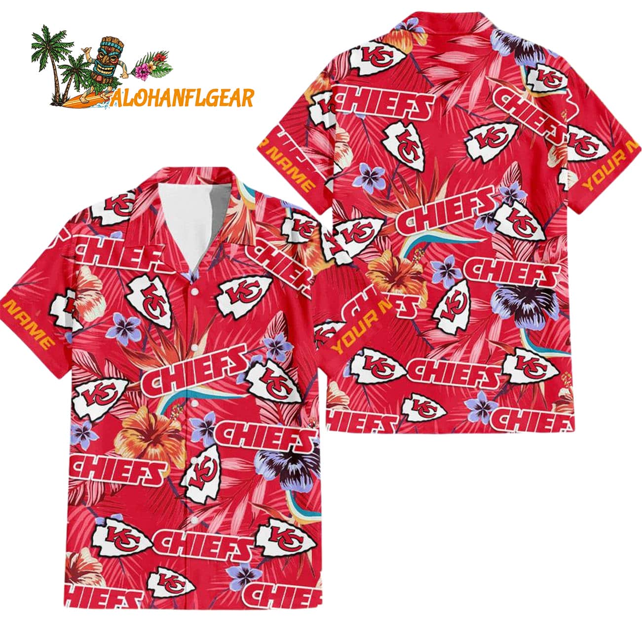 Kansas City Chiefs Football Team Flower Summer Design Custom Name Hawaiian Shirt Kansas City Chiefs Football Team Flower Summer Design Custom Name Hawaiian Shirt