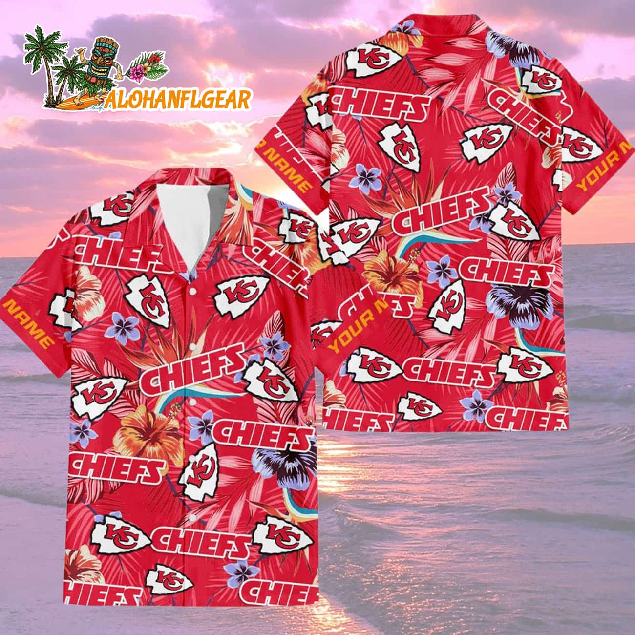 Kansas City Chiefs Football Team Flower Summer Design Custom Name Hawaiian Shirt Kansas City Chiefs Football Team Flower Summer Design Custom Name Hawaiian Shirt
