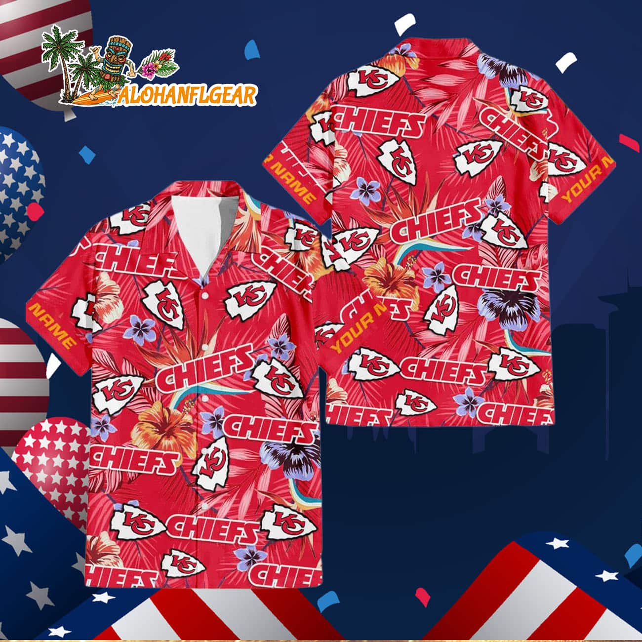 Kansas City Chiefs Football Team Flower Summer Design Custom Name Hawaiian Shirt Kansas City Chiefs Football Team Flower Summer Design Custom Name Hawaiian Shirt