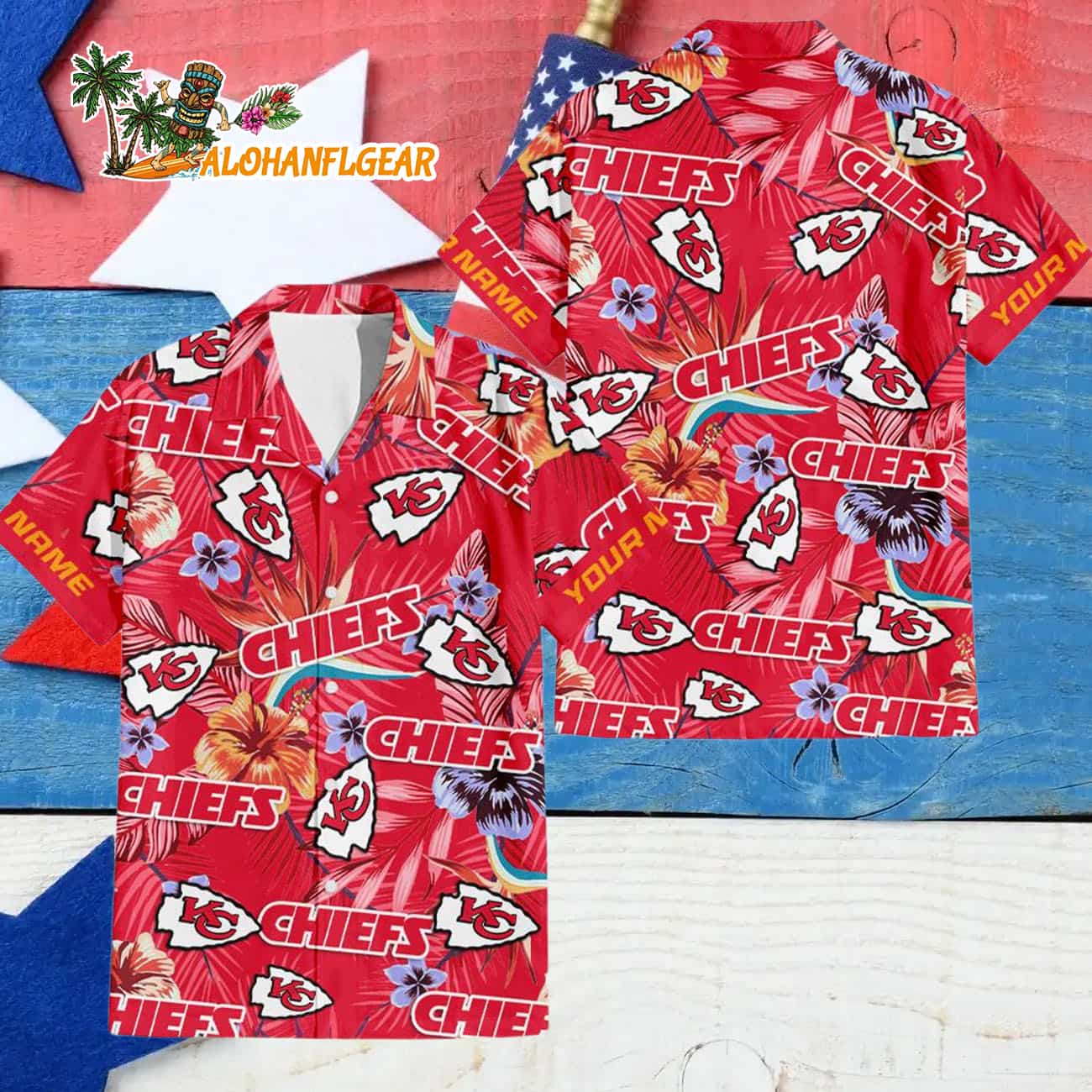 Kansas City Chiefs Football Team Flower Summer Design Custom Name Hawaiian Shirt Kansas City Chiefs Football Team Flower Summer Design Custom Name Hawaiian Shirt
